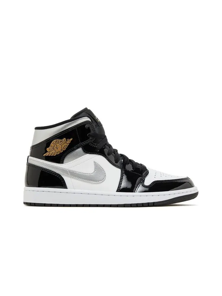 Кроссовки Air Jordan 1 Mid SE 'Black White Metallic Silver' — изображение 1 из 8