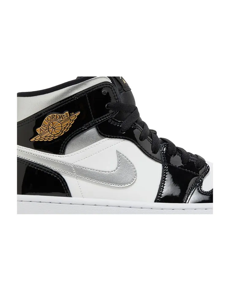 Кроссовки Air Jordan 1 Mid SE 'Black White Metallic Silver' — изображение 2 из 8