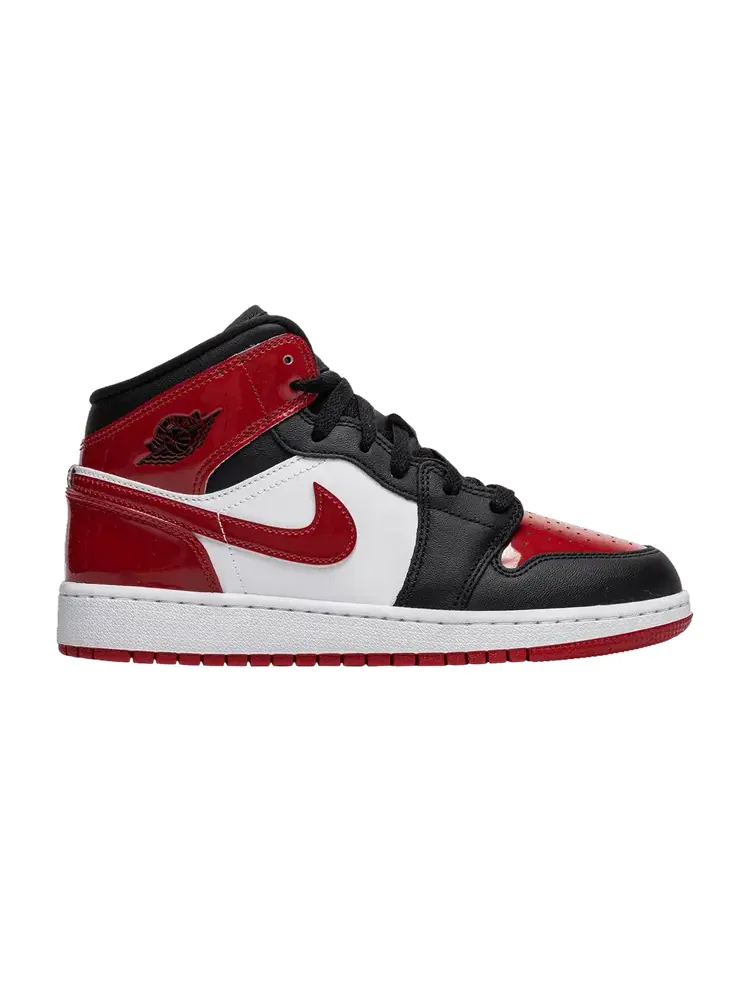 Кроссовки Air Jordan 1 Mid SE GS, Patent Bred Toe — изображение 1 из 1, красный