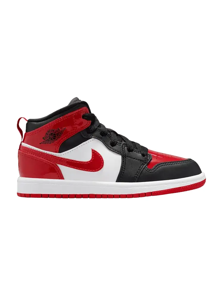 Кроссовки Air Jordan 1 Mid SE PS, Patent Bred Toe — изображение 1 из 1, красный