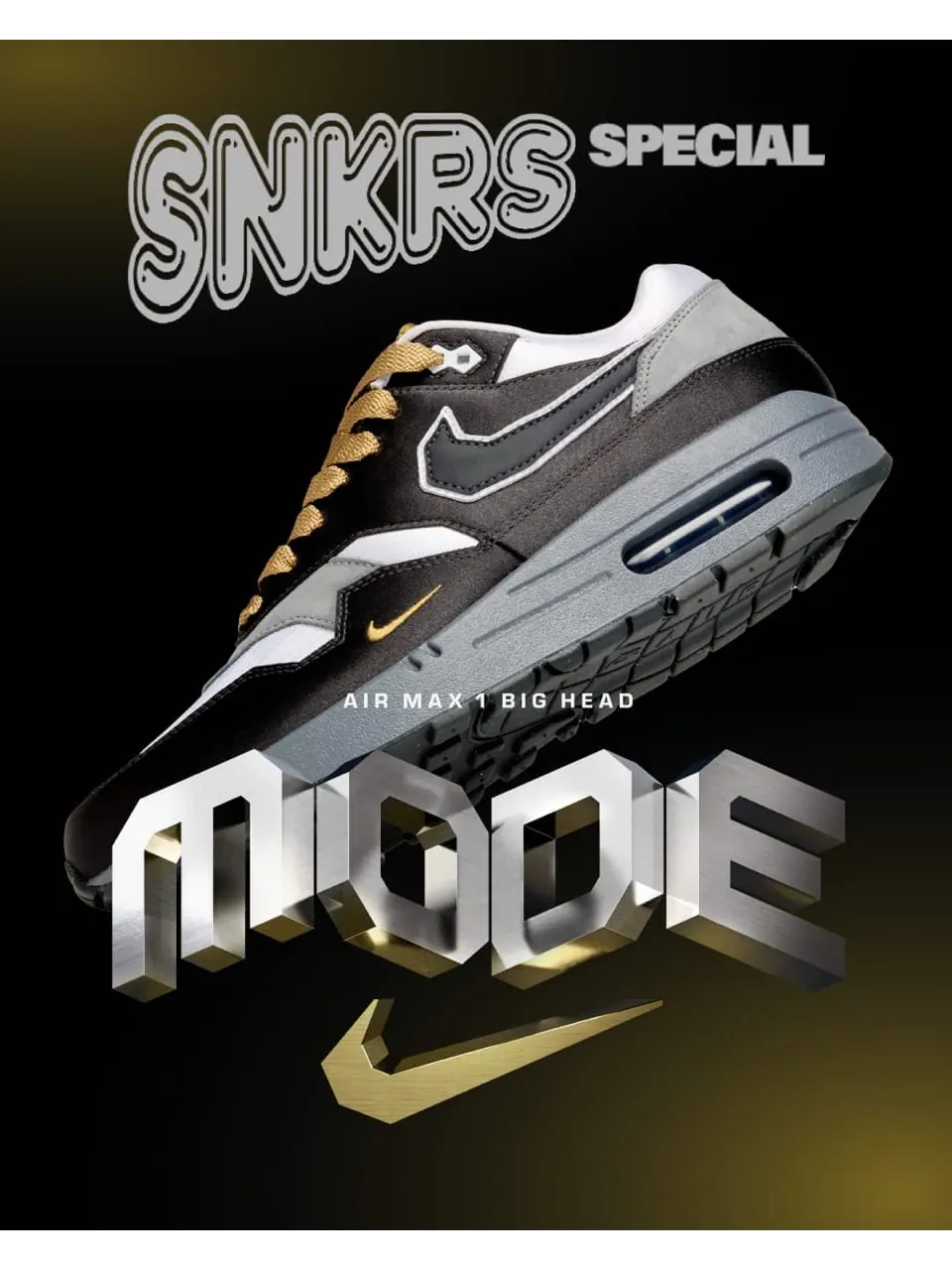 Кроссовки .SWOOSH x Nike Air Max 1 'Low Poly - Big Head Mode' — изображение 12 из 12, темно-серый/золотой