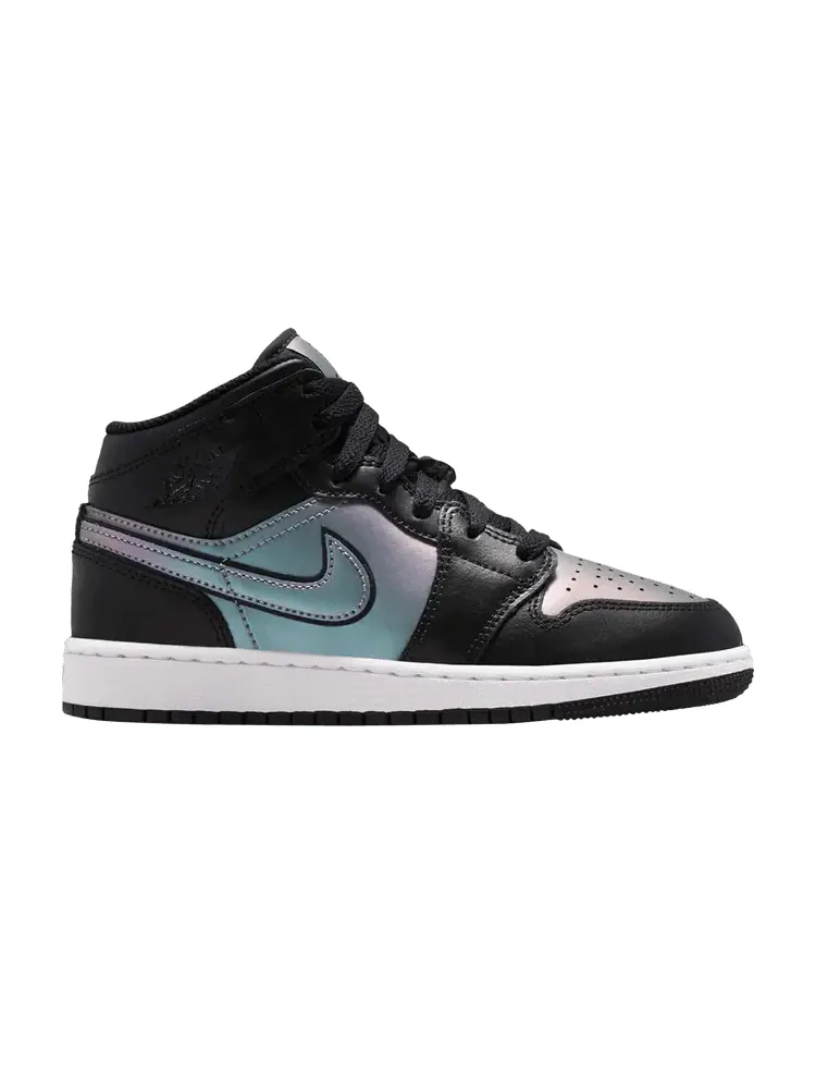Кроссовки Air Jordan Air Jordan 1 Mid SE GS 'Black Iridescent' — изображение 1 из 1, черный/черный/белый
