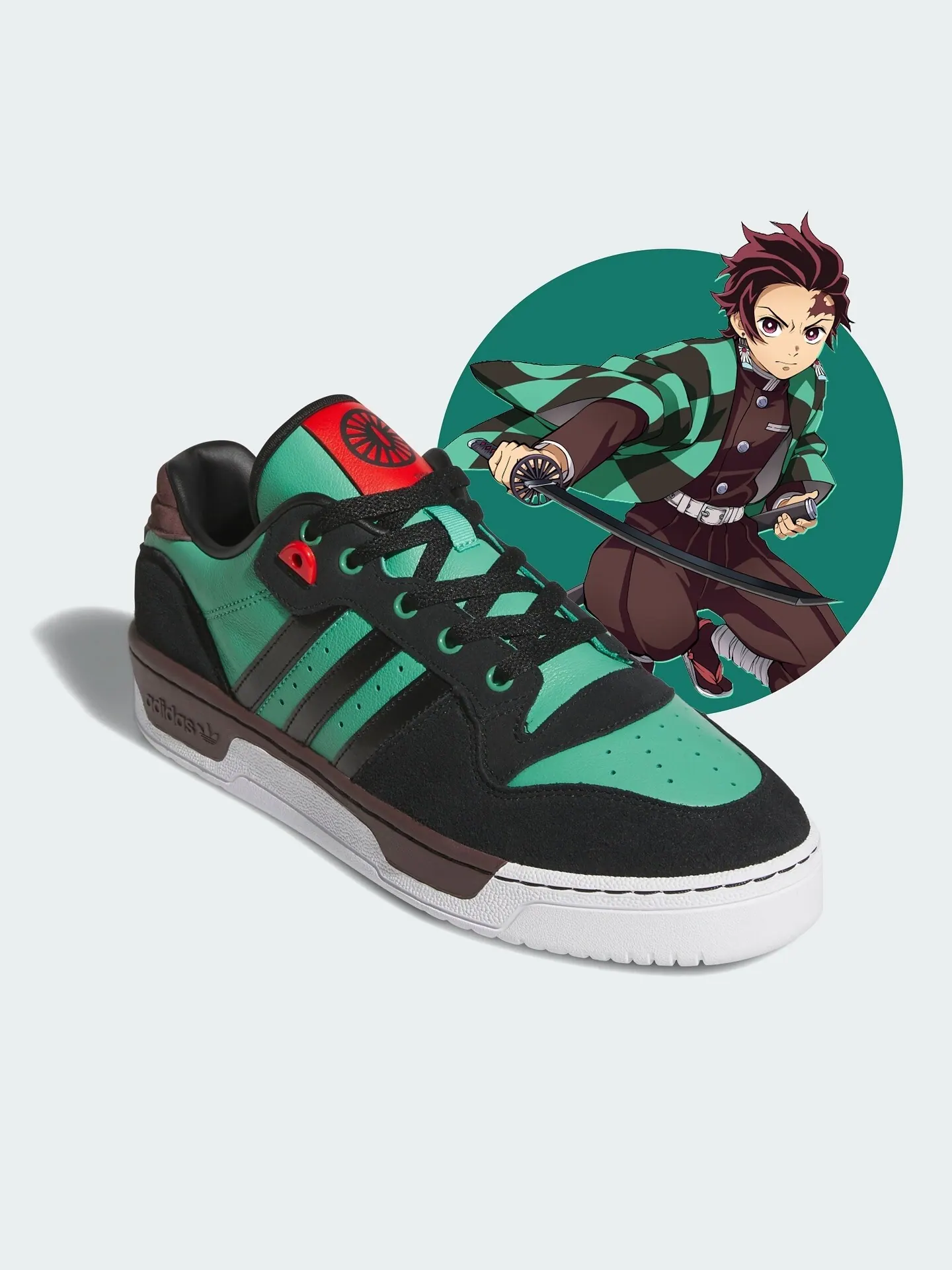 Кроссовки Adidas Rivalry Low x Demon Slayer, Tanjiro — изображение 1 из 10, черный/зеленый