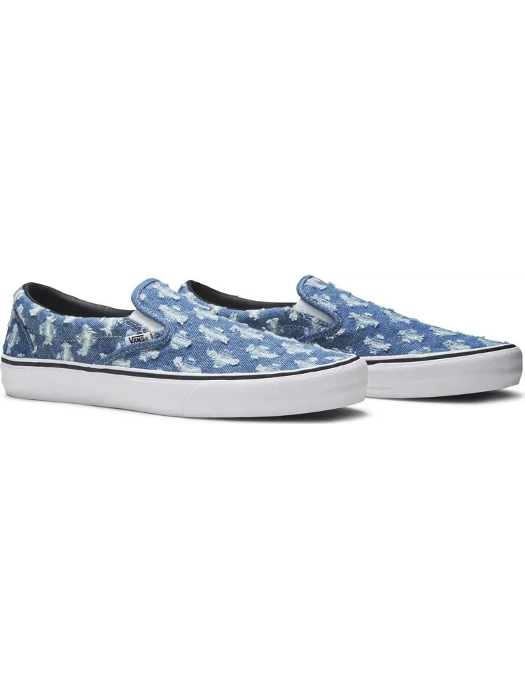 Кеды Vans Supreme x Slip-On Blue Hole Punch Denim — изображение 8 из 8, синий