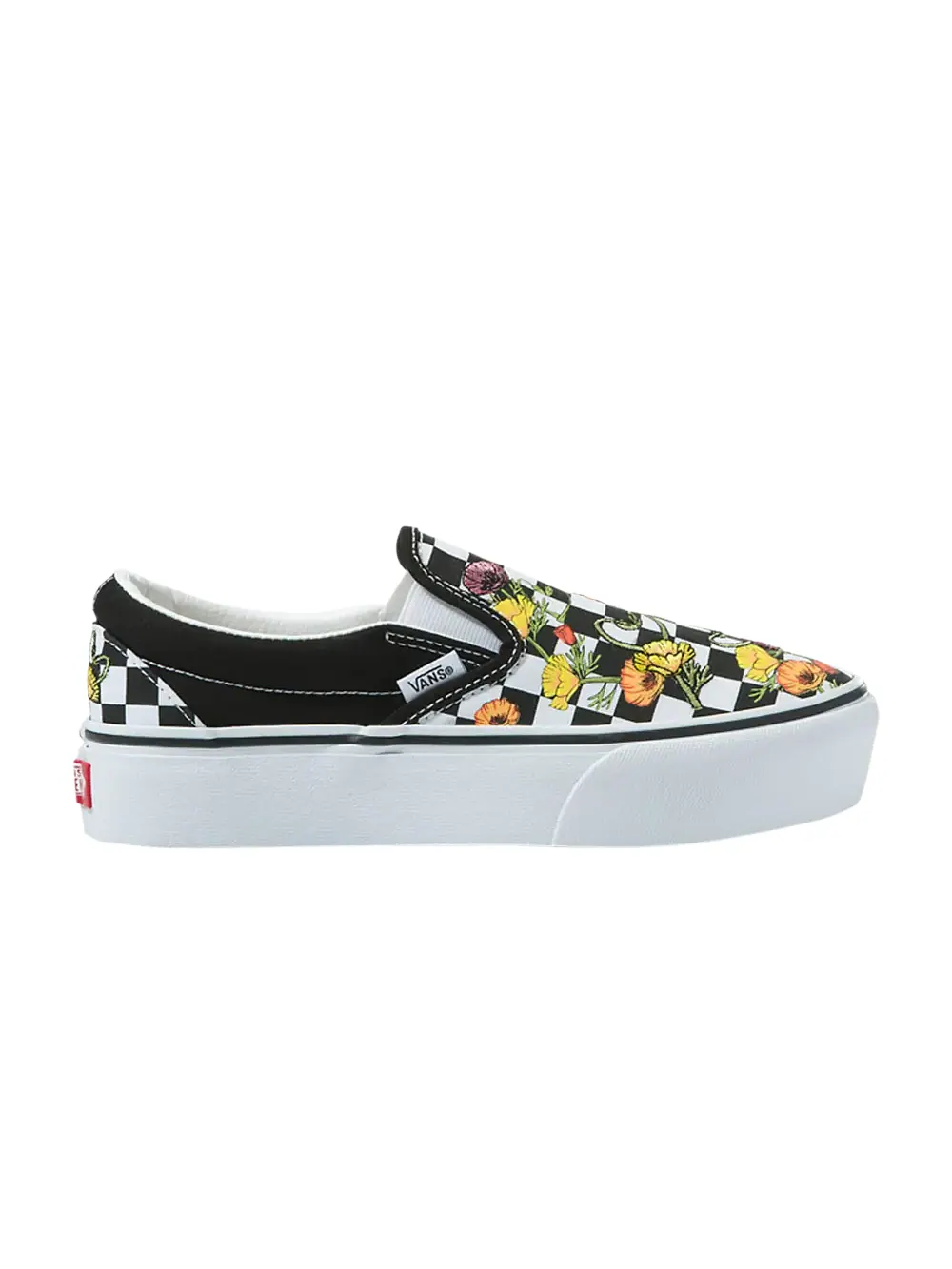 Слипоны женские в клетку Vans с цветочным принтом — изображение 1 из 1, черный/белый