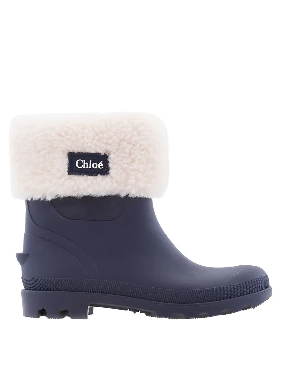 Сапоги Chloé Girls с резиновым основанием и отделкой из искусственного меха — изображение 1 из 4, темно-синий