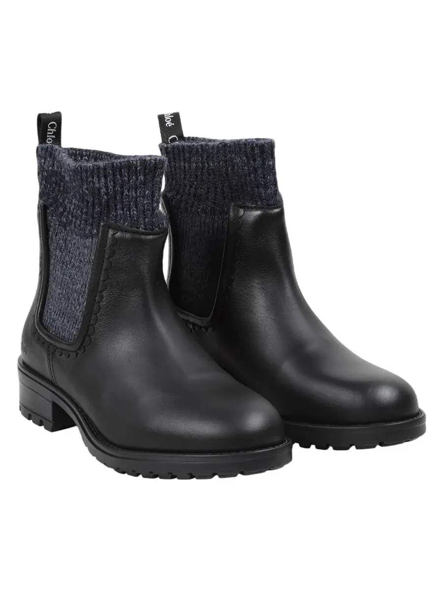 Кожаные ботинки Chloé Girls Nock Style — изображение 2 из 4, черный