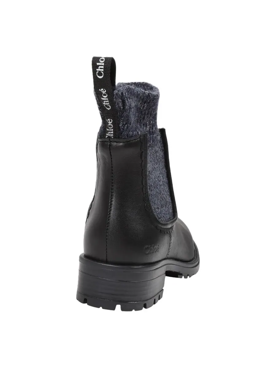 Кожаные ботинки Chloé Girls Nock Style — изображение 3 из 4, черный