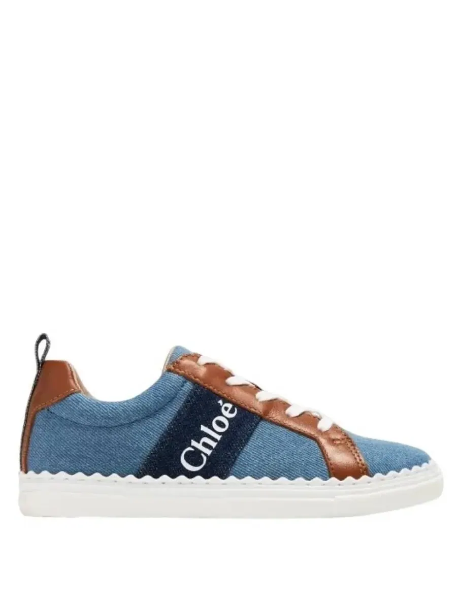 Детские кроссовки Chloé из денима с логотипом Lauren — синий