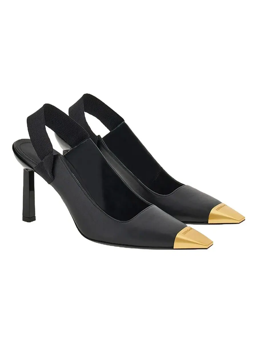 Туфли на высоком каблуке Ferragamo Alhena 85 с заостренным носком и ремешком на пятке — изображение 2 из 4, черный