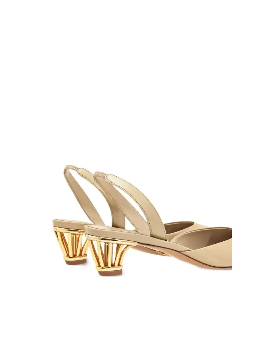 Туфли-лодочки Ferragamo Alyssa с ремешком и каблуком-решеткой — изображение 3 из 4, бежевый