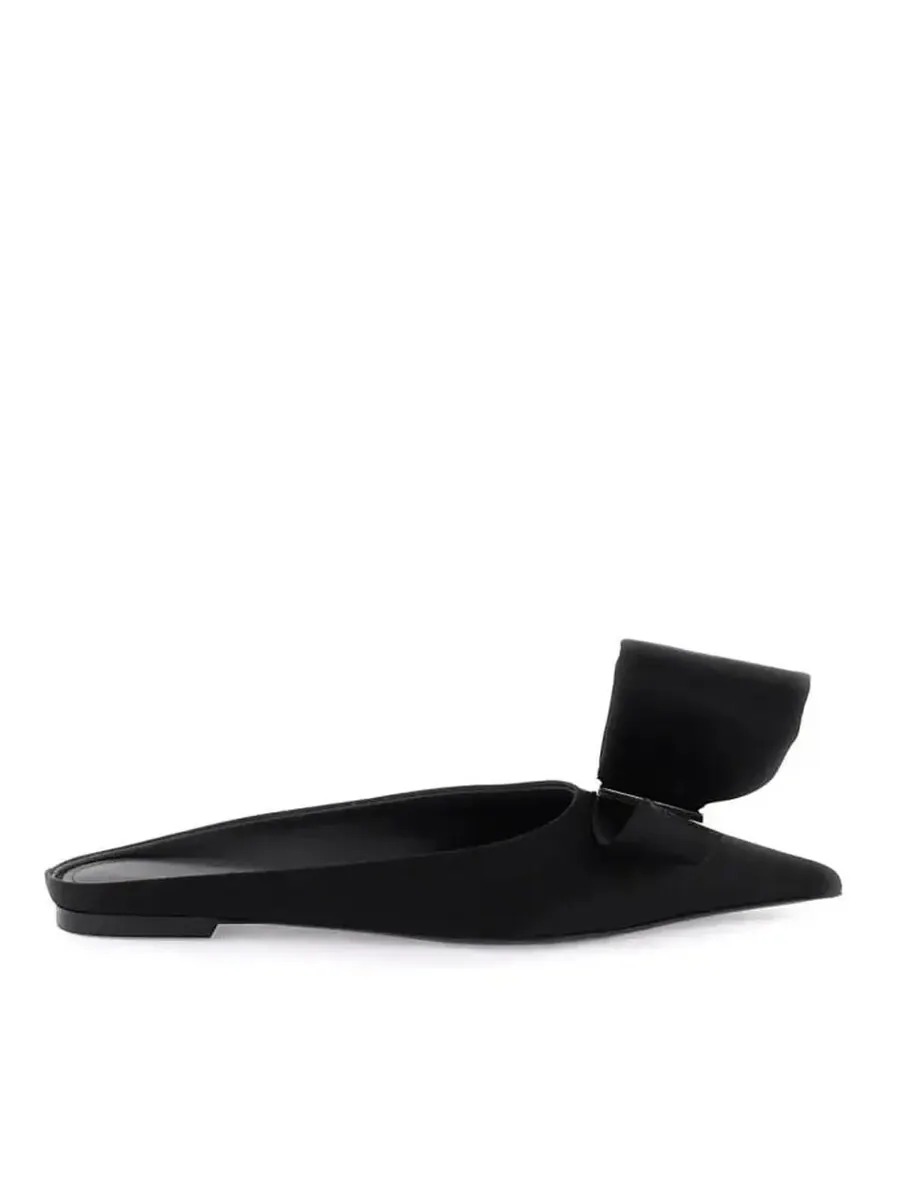 Сатиновые мюли Ferragamo с асимметричным бантом — черный