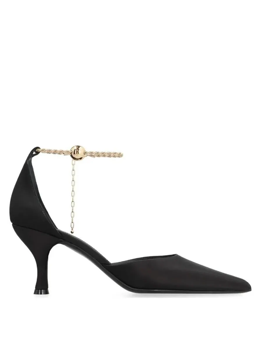 Туфли-лодочки Ferragamo Black Dana 70 с цепочкой на щиколотке — черный
