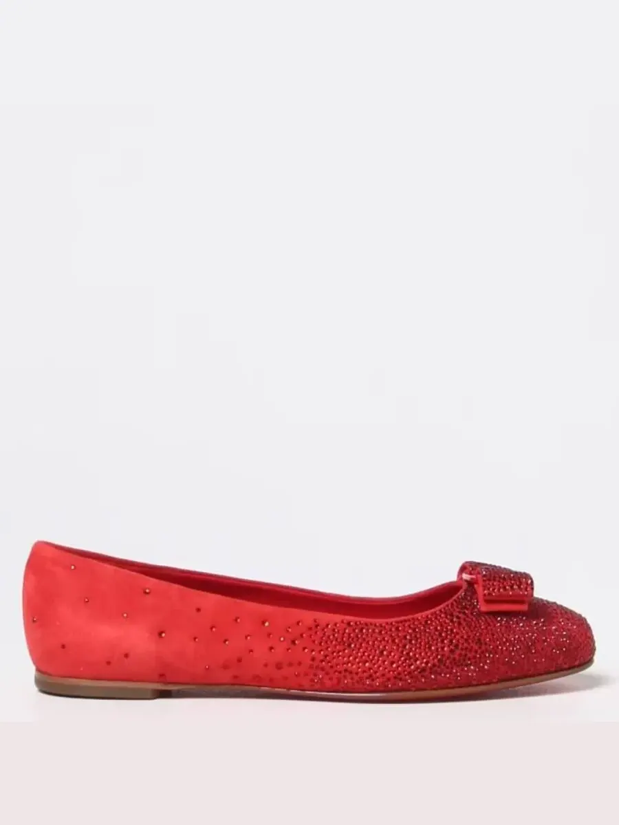 Балетки Ferragamo из замши с вышивкой — изображение 1 из 4, красный