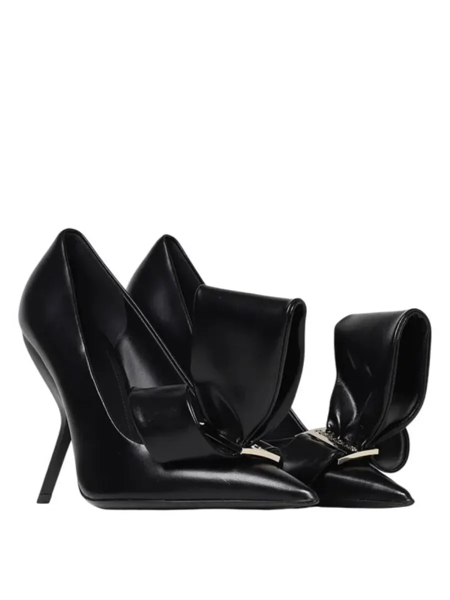 Туфли-лодочки Ferragamo Erica 105 с кожаным бантом и шпилькой — изображение 2 из 3, черный