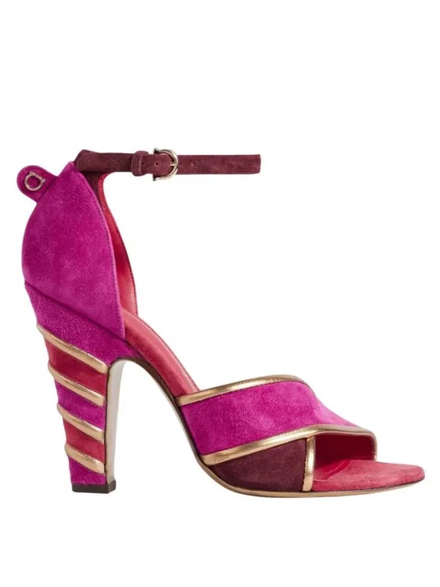 Босоножки Ferragamo Ether из замши с кожаными вставками, размер 7 D — изображение 1 из 1, темный розовый
