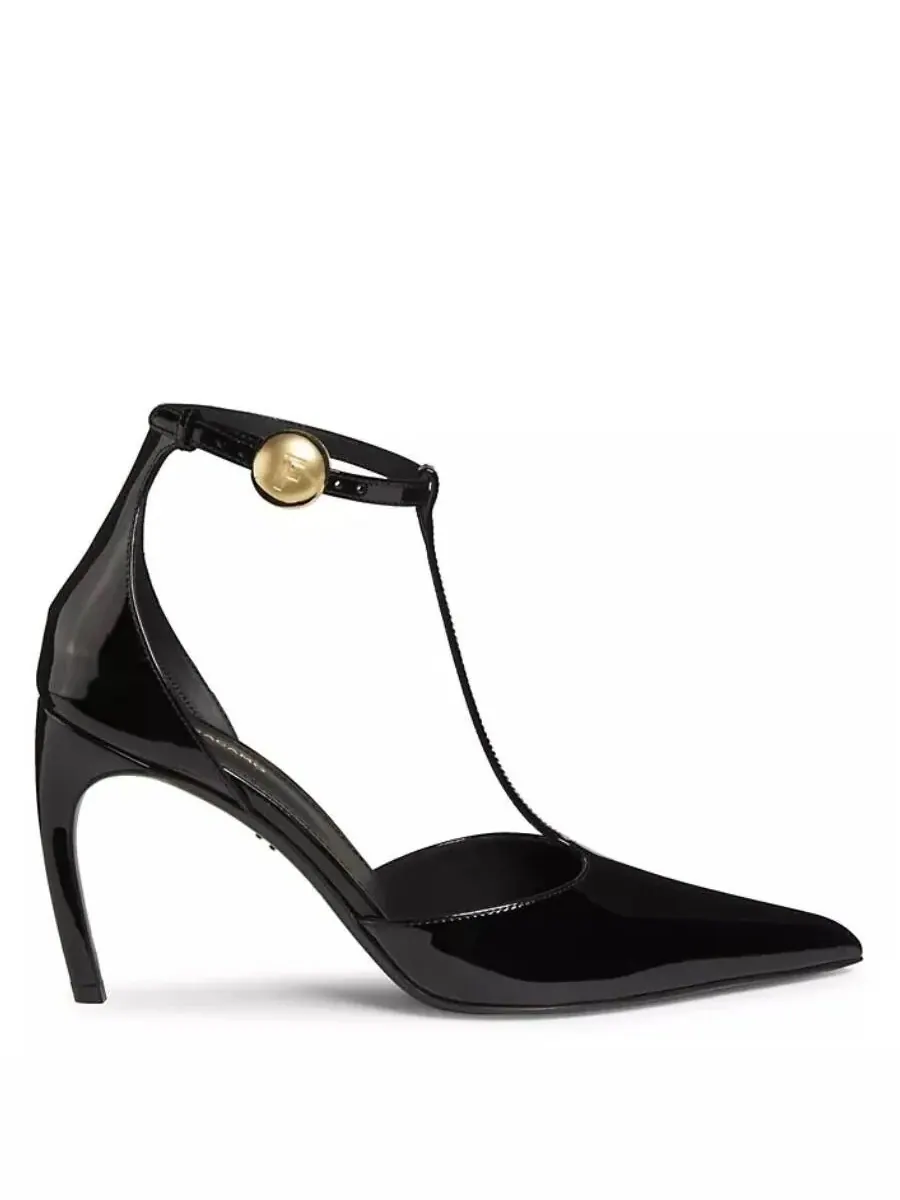 Женские туфли Ferragamo Odette 85 мм из черной лакированной кожи с ремешком T-strap — изображение 1 из 4, черный