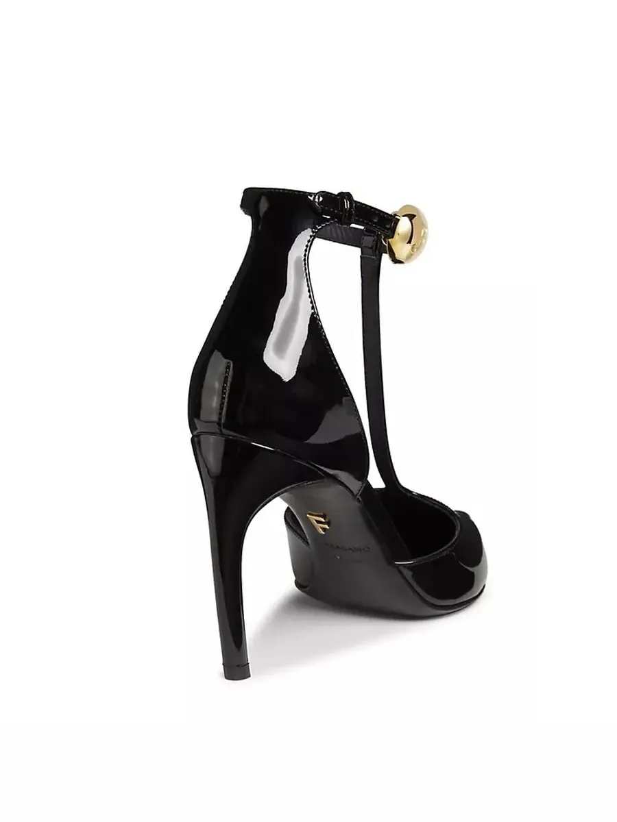 Женские туфли Ferragamo Odette 85 мм из черной лакированной кожи с ремешком T-strap — изображение 3 из 4, черный