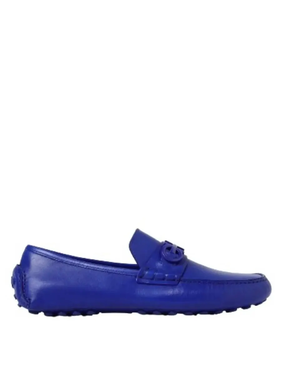 Мужские мокасины Ferragamo Grazioso синего цвета из кожи с орнаментом Gancini — изображение 1 из 4, синий