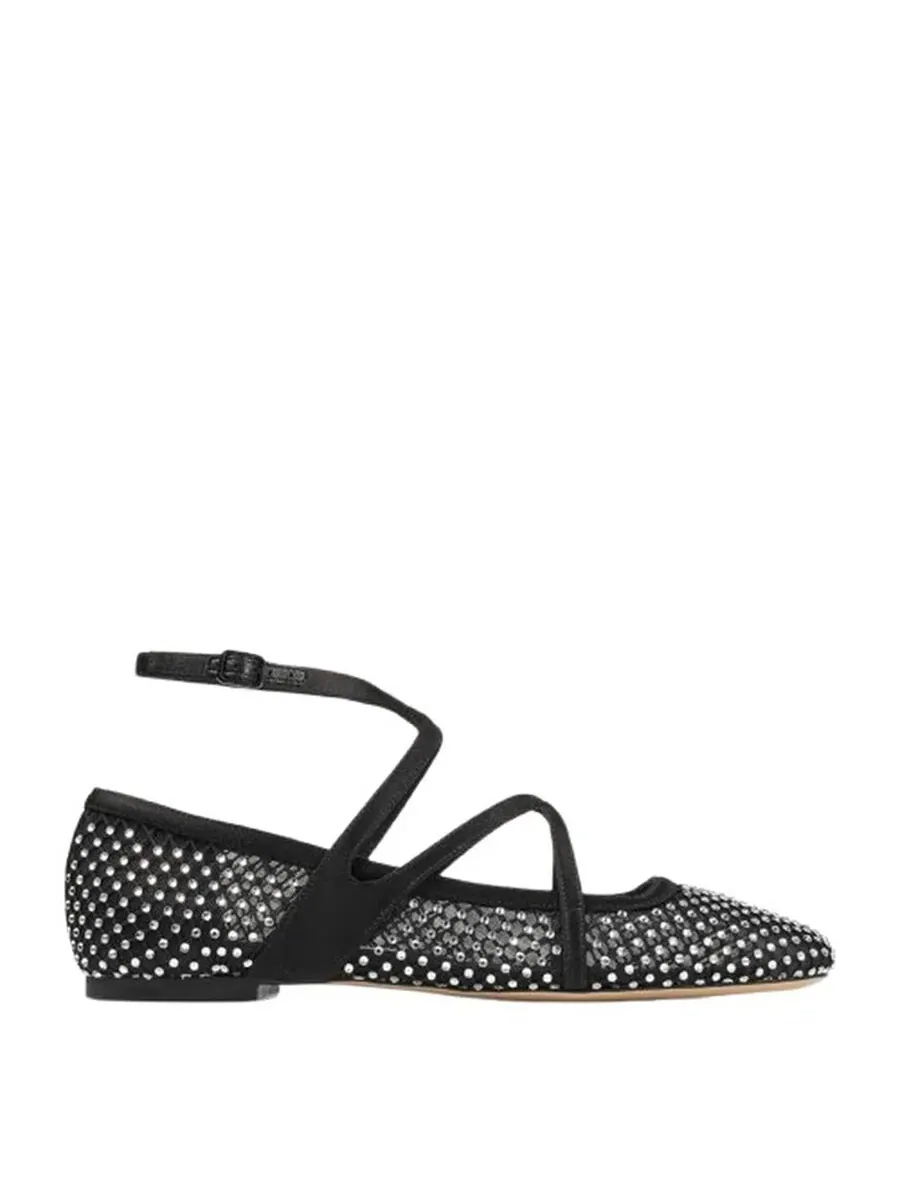 Женские балетки Jimmy Choo Astoria черные с кристаллами — прозрачный