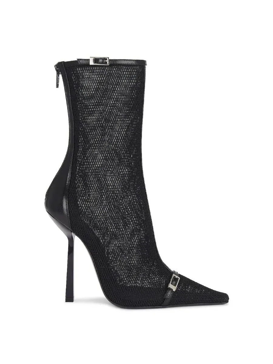 Ботильоны Saint Laurent Oxalis из сетки с заостренным носком — черный