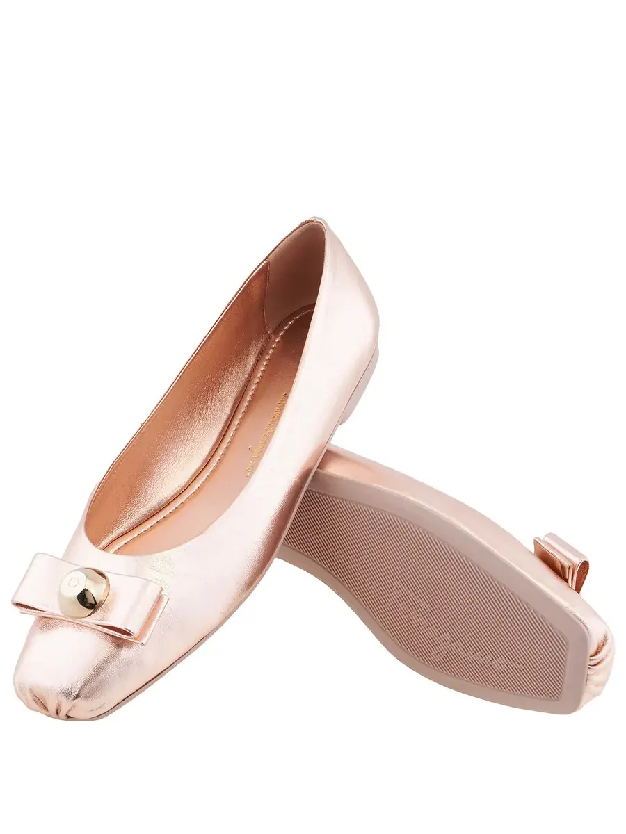 Женские балетки Ferragamo Vara Bowl из металлизированной кожи — изображение 2 из 3, розовый
