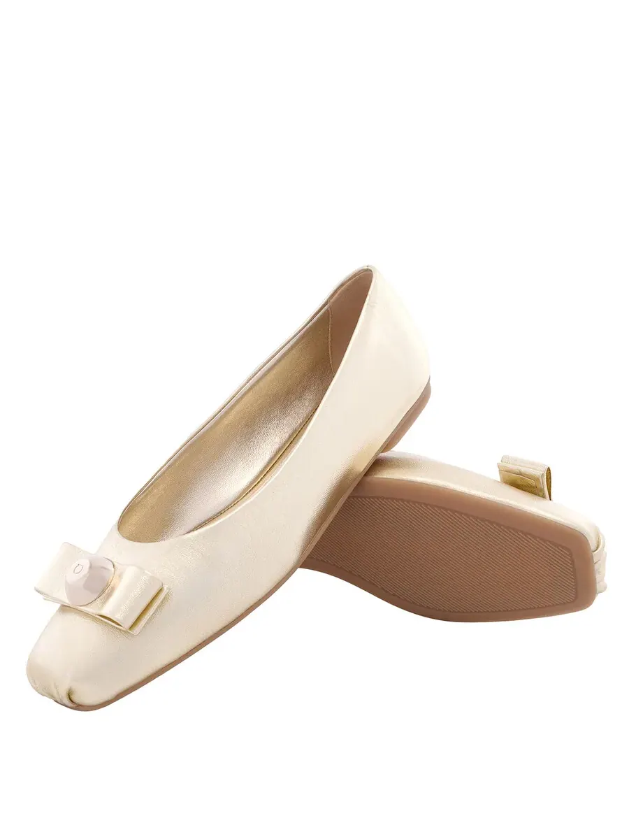 Женские балетки Ferragamo с металлической кожей и бантом Vara — изображение 2 из 4, платина