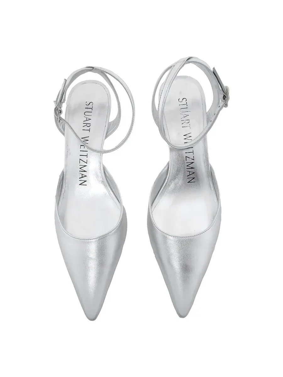 Туфли-лодочки Stuart Weitzman Barelythere 50 на каблуке-кистен, размер бренда 35 (американский размер 4,5), серебряный