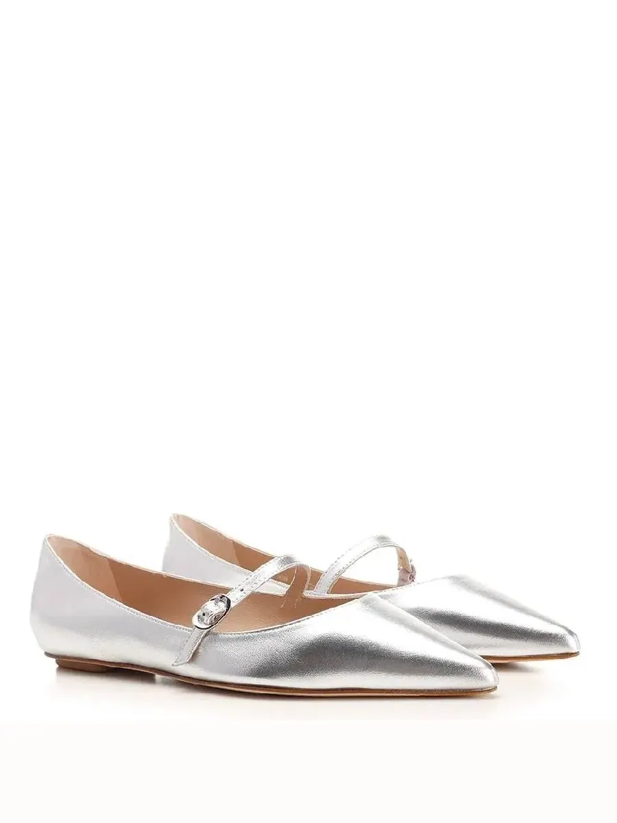 Балетки Stuart Weitzman Emilia Metallic Mary Jane — изображение 2 из 3, серебряный
