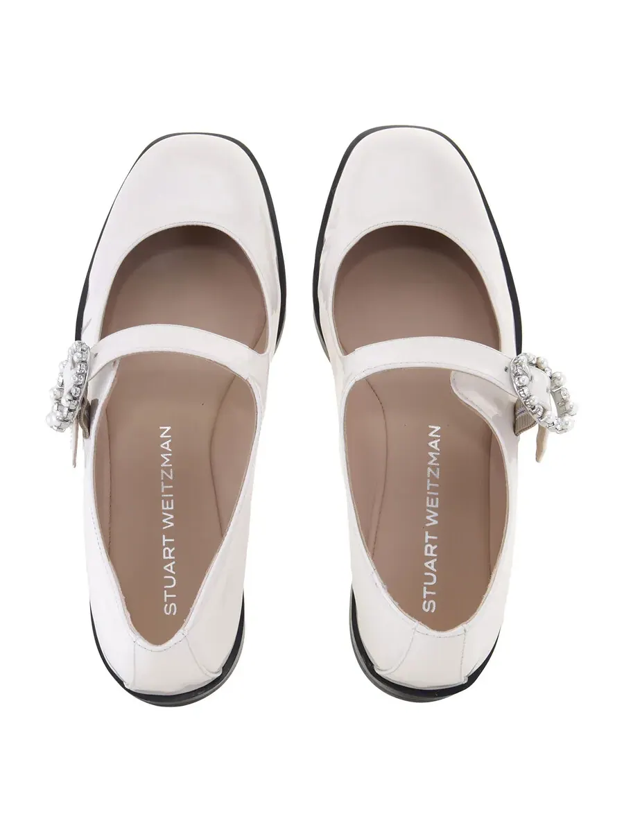Туфли Mary Jane Stuart Weitzman Loralei с кристаллами, крем — изображение 3 из 4, бежевый