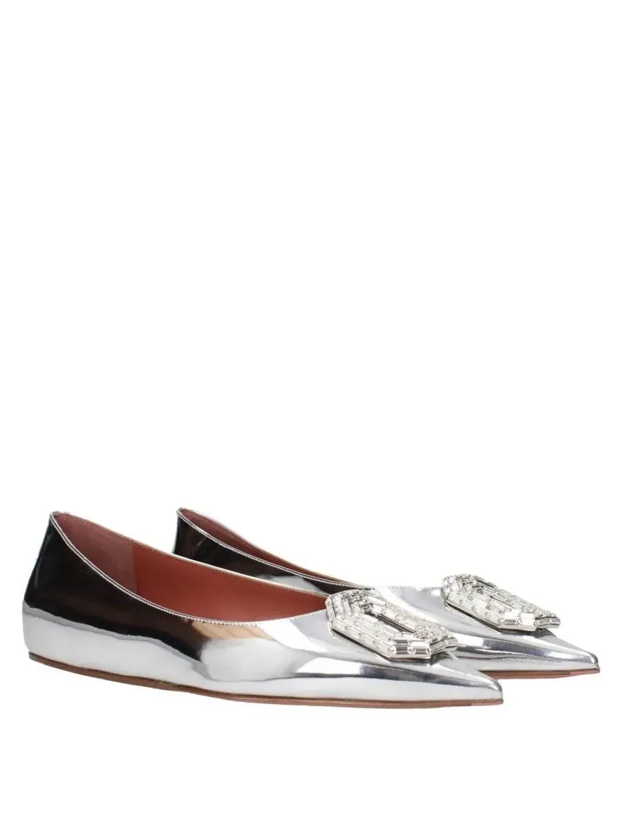 Балетки Amina Muaddi Mirror Silver Camelia — изображение 2 из 3, серебристый/белый