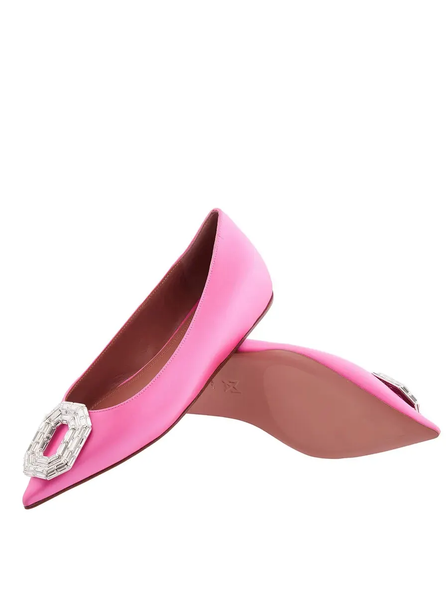 Балетки Amina Muaddi Pink Satin Camelia — изображение 2 из 4, розовый/белый