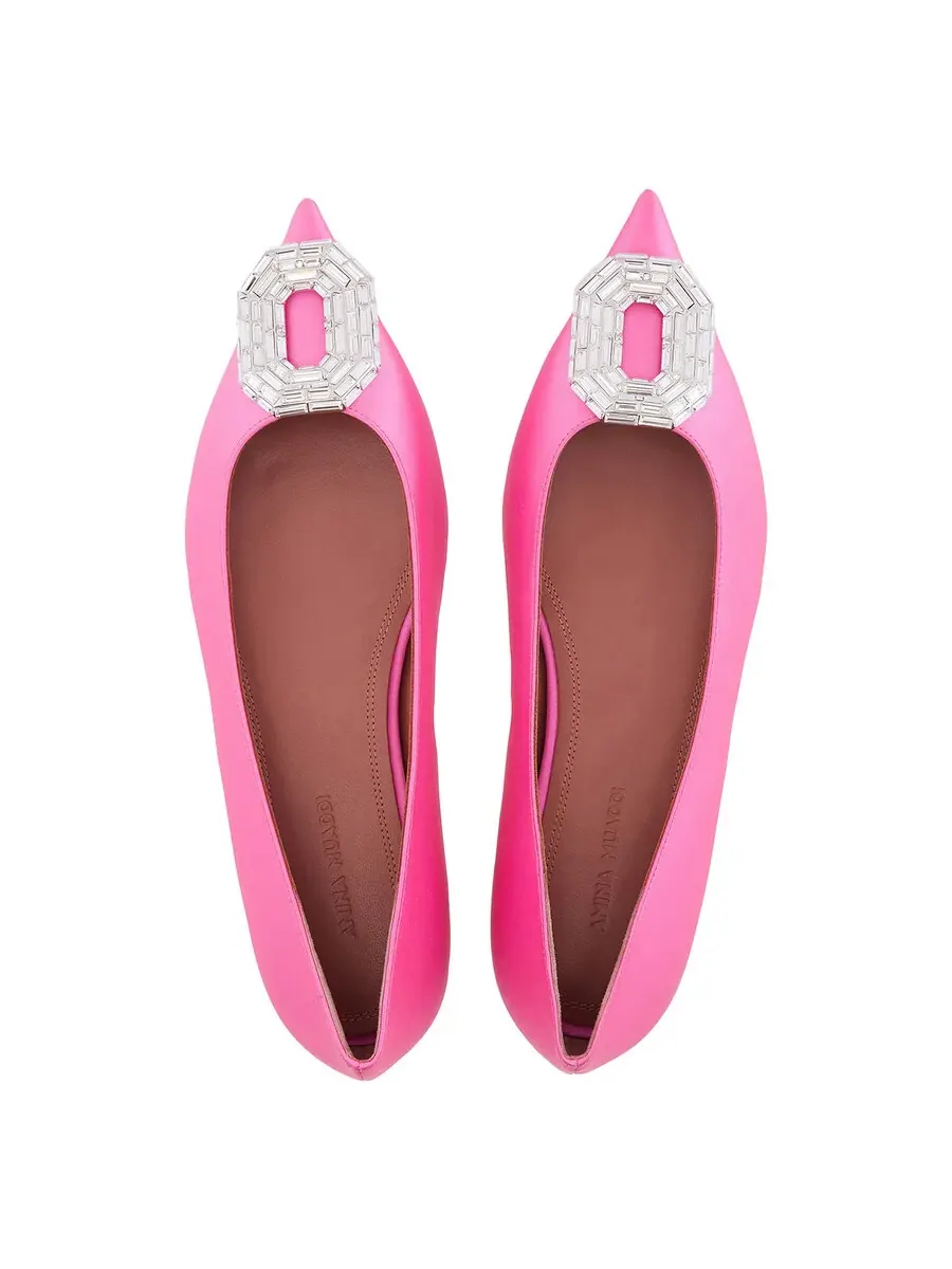 Балетки Amina Muaddi Pink Satin Camelia — изображение 3 из 4, розовый/белый