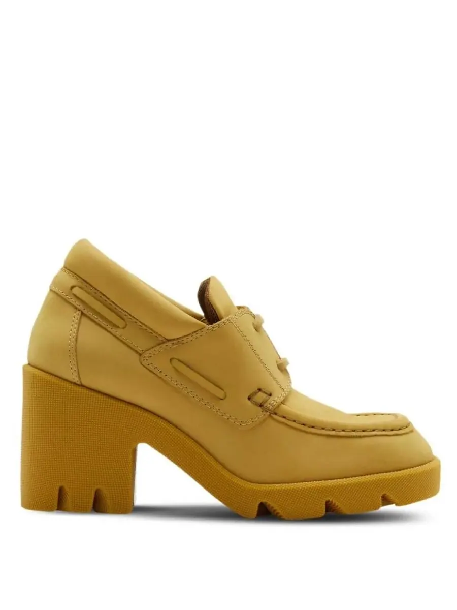 Лоферы Burberry Nubuck Stride с каблуком 65 мм — изображение 1 из 3, бежевый