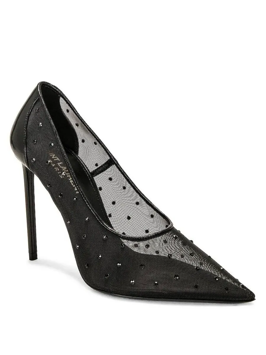 Туфли Saint Laurent Anja из сетки с кристаллами — изображение 2 из 4, черный/черный