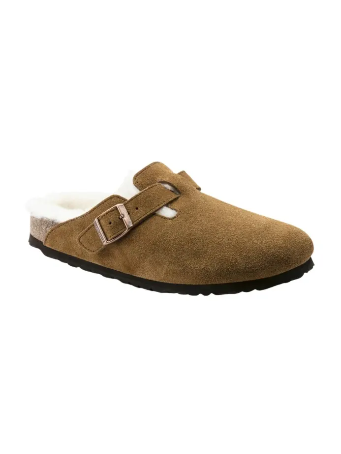 Мюли Birkenstock Boston Shearling Suede Leather узкие — изображение 1 из 4, белый