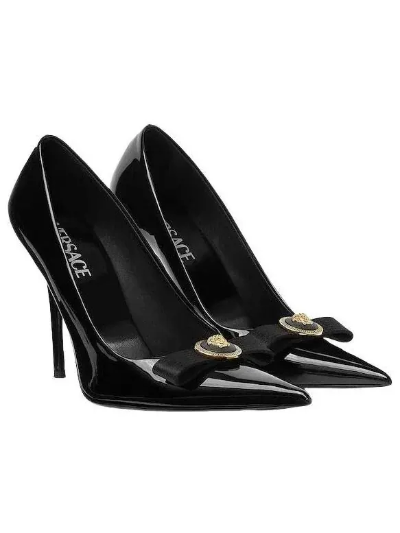 Туфли-лодочки VERSACE Gianni Ribbon Patent, 110 мм — изображение 2 из 5, черный