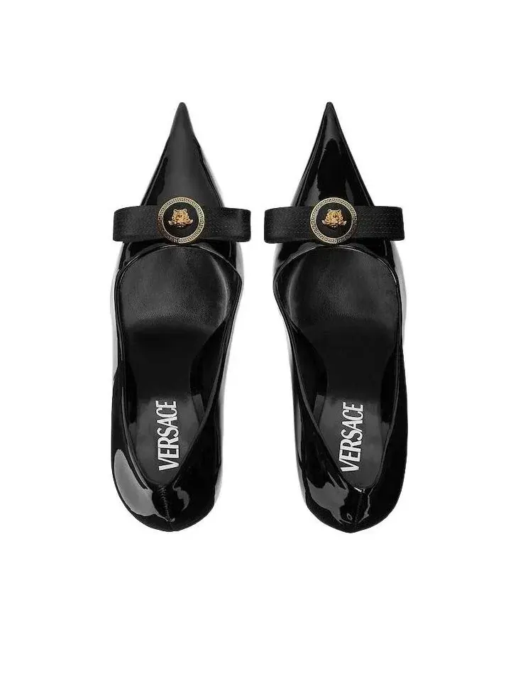 Туфли-лодочки VERSACE Gianni Ribbon Patent, 110 мм — изображение 3 из 5, черный