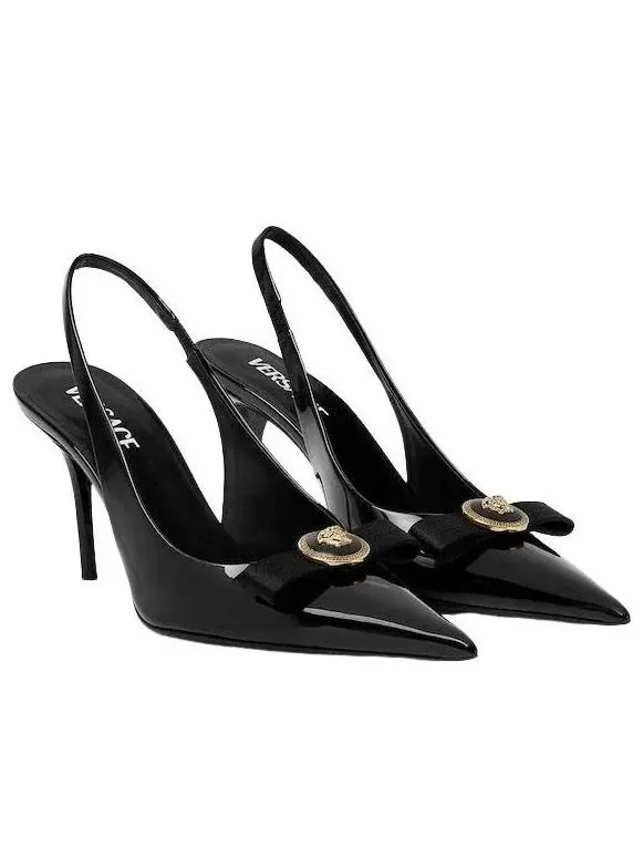 Туфли VERSACE Gianni Ribbon Patent Slingbacks 85 mm 'Black' 1013717-1A08983-1B00V — изображение 2 из 6, черный