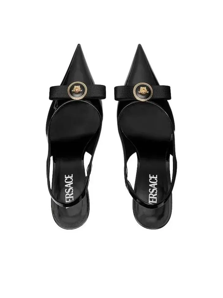 Туфли VERSACE Gianni Ribbon Patent Slingbacks 85 mm 'Black' 1013717-1A08983-1B00V — изображение 4 из 6, черный
