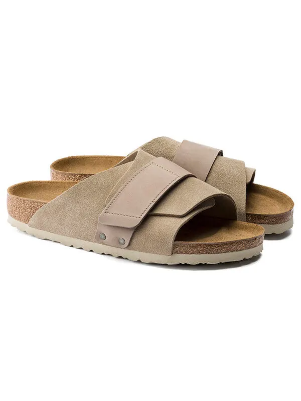 Тапочки kyoto nubuck-suede leather sandals 'taupe' Birkenstock — изображение 3 из 4, бежевый