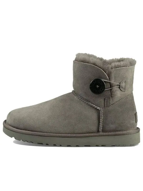 Ботинки зимние UGG Mini Bailey Button II с флисовой подкладкой — изображение 1 из 4, серый