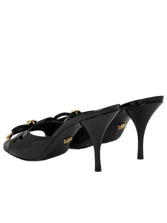 Мюли VERSACE Opera Bow из лакированной кожи, 85 мм — изображение 4 из 7, черный