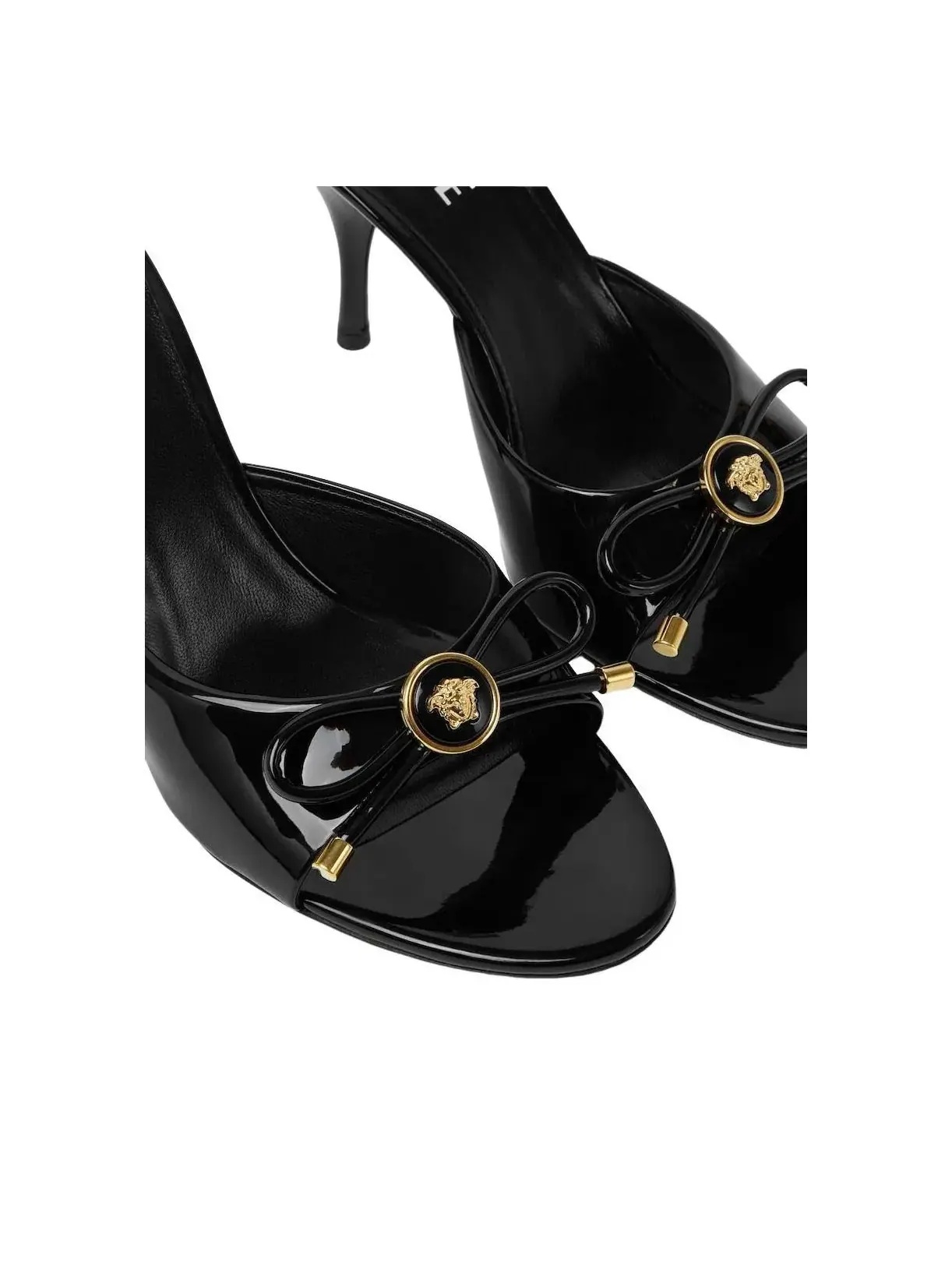 Мюли VERSACE Opera Bow из лакированной кожи, 85 мм — изображение 6 из 7, черный