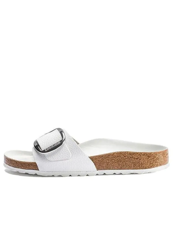 Тапочки madrid big buckle leather narrow fit sandals 'white' Birkenstock — изображение 1 из 4, белый/серебристый