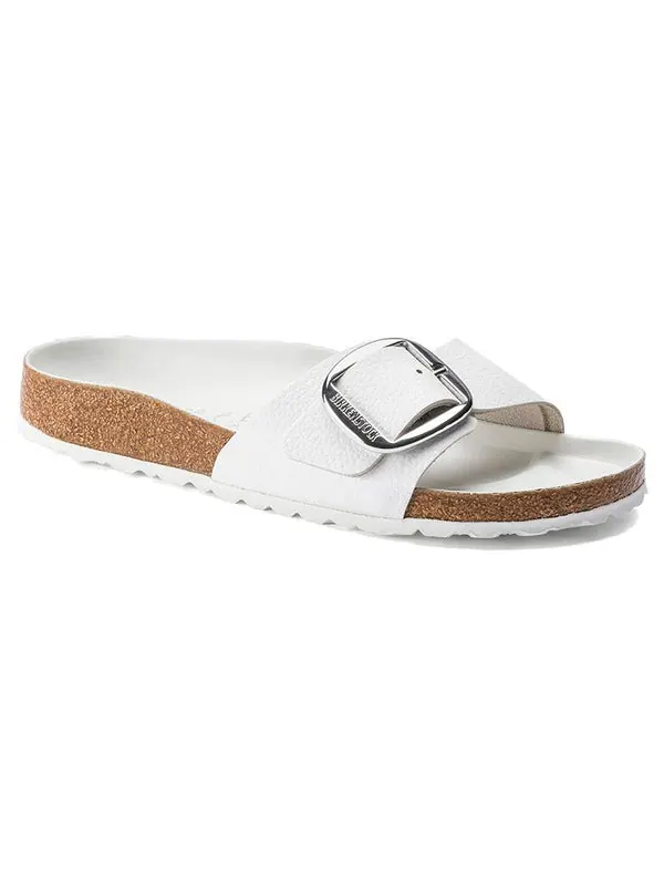 Тапочки madrid big buckle leather narrow fit sandals 'white' Birkenstock — изображение 2 из 4, белый/серебристый