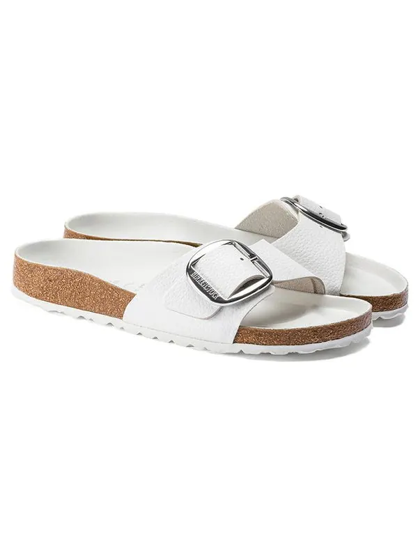 Тапочки madrid big buckle leather narrow fit sandals 'white' Birkenstock — изображение 3 из 4, белый/серебристый
