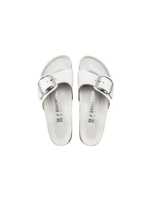 Тапочки madrid big buckle leather narrow fit sandals 'white' Birkenstock — изображение 4 из 4, белый/серебристый