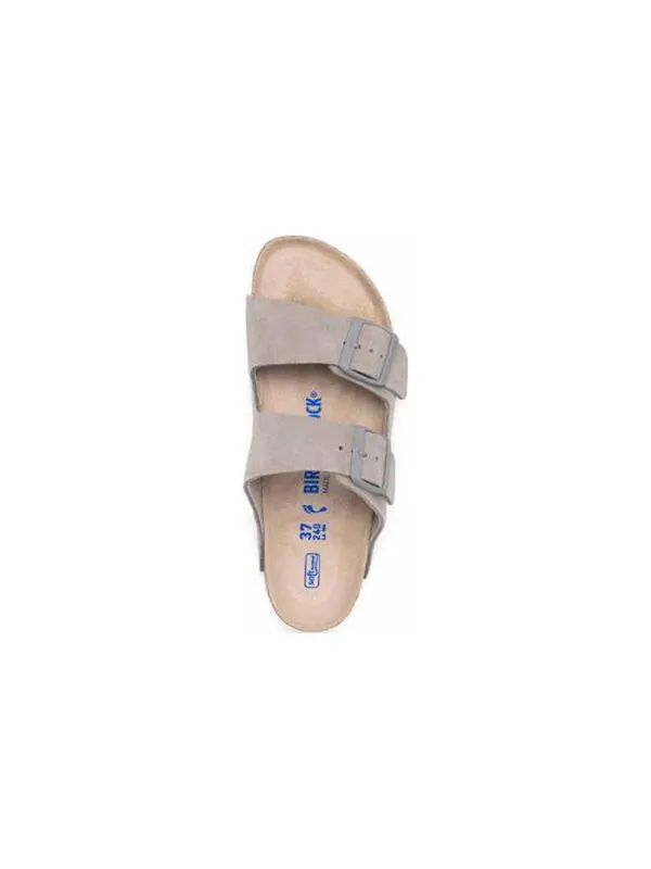 Тапочки arizona soft footbed suede leather narrow fit sandals 'stone coin' Birkenstock — изображение 3 из 4, бежевый