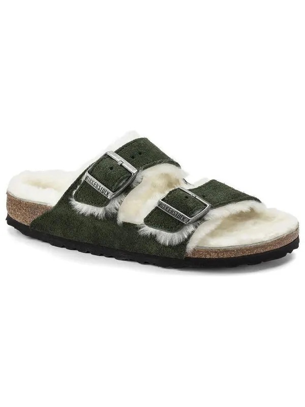 Тапочки arizona shearling sandal suede leather narrow fit 'green' Birkenstock — изображение 3 из 4, зеленый